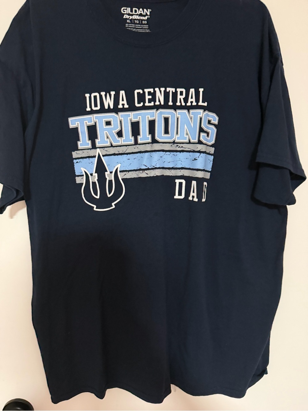 Gildan Navy Iowa Central Tritons Dad Tee with Light Blue Accent